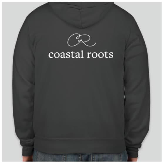 Coastal Roots Hospitality zip hoodie — back view
