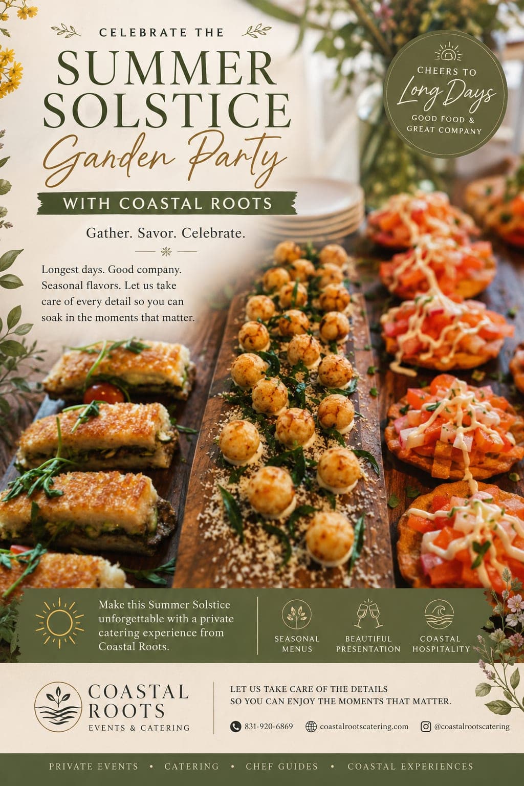 Summer Solstice Garden Party Catering in Monterey, CA