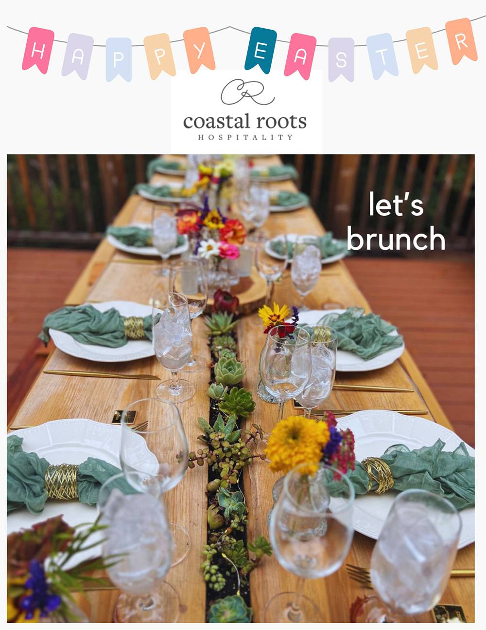 Easter brunch catering spread from Coastal Roots Hospitality